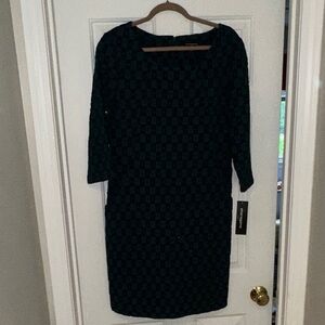 Sharagano Black and Green Patterned Dress